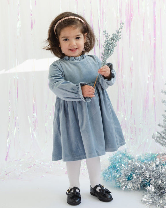 Girls Blue Christmas Dress in Velvet - Strawberry Jam Kids