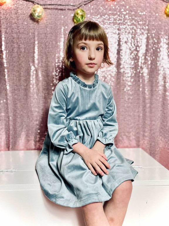 Girls Blue Christmas Dress in Velvet - Strawberry Jam Kids
