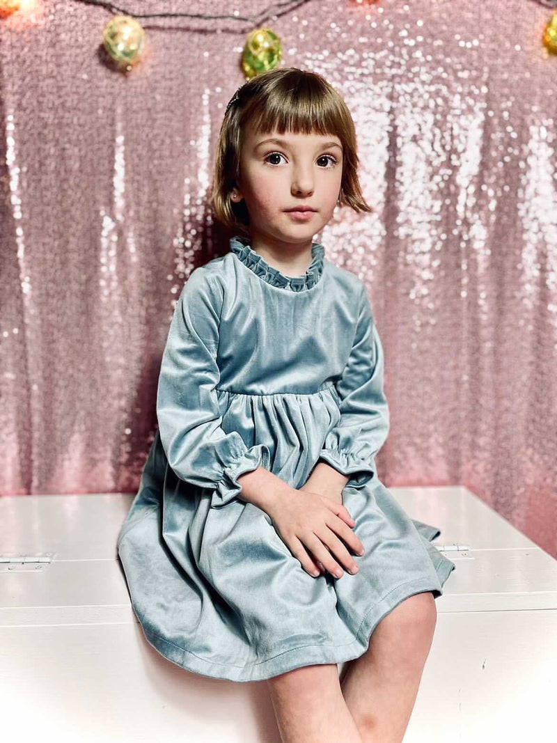 Girls Blue Christmas Dress in Velvet - Strawberry Jam Kids