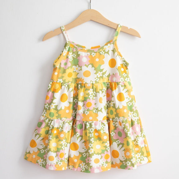 Green 60s Flower Power Girls' Tank Top Dress - Strawberry Jam Kids
