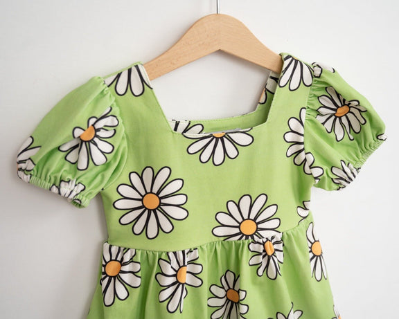 Green Daisy Girls Dress for Spring and Summer - Strawberry Jam Kids