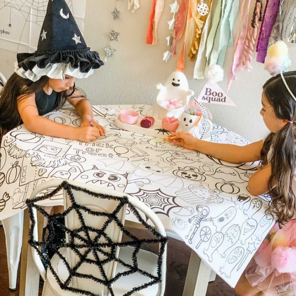 spooky season kids halloween party coloring tablecloth activity preschool Halloween party let's go ghouls