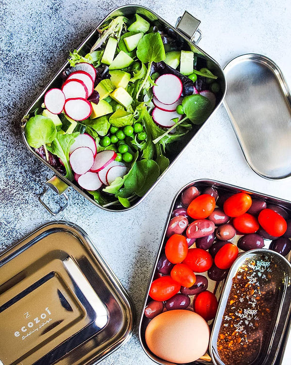 Stainless Steel Eco Lunch Box, Leak Proof, 2 Tier with 1 Mini Sauce Container, 60 Oz or 1700 ml freeshipping - ecozoi