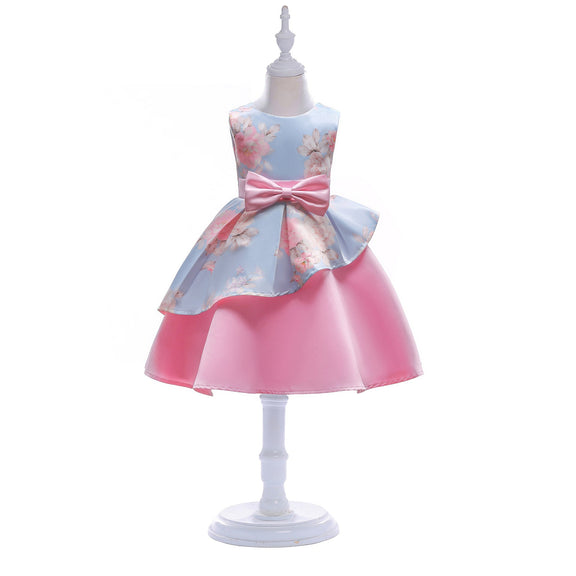 Baby Girl Floral Pattern Bow Tie Princess Tutu Dress Formal Dress, MyKids-USA®, Baby & Toddler Dresses, MyKids-USA - Size/Age - 100 (2-3Y) - Color - Pink -  -  - JM2206102115-B