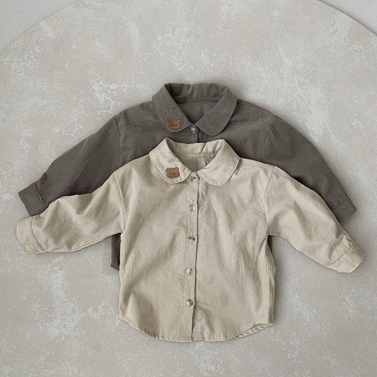 Baby Boy Solid Color Bear Patched Pattern Single Breasted Design Lapel Long Sleeves Shirt, MyKids-USA®, Baby & Toddler Outerwear, MyKids-USA -  -  -  -  -  -  - 