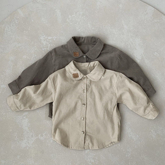 Baby Boy Solid Color Bear Patched Pattern Single Breasted Design Lapel Long Sleeves Shirt, MyKids-USA®, Baby & Toddler Outerwear, MyKids-USA -  -  -  -  -  -  - 