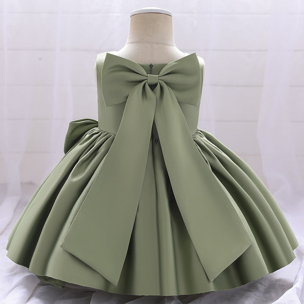 Baby Girl Solid Color Bow Patched Design Sleeveless Western Style Satin Dress, MyKids-USA®, Baby & Toddler Dresses, MyKids-USA -  -  -  -  -  -  - 