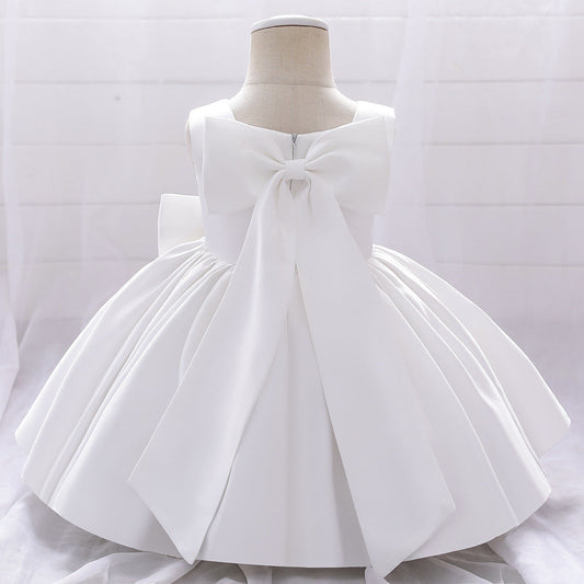 Baby Girl Solid Color Bow Patched Design Sleeveless Western Style Satin Dress, MyKids-USA®, Baby & Toddler Dresses, MyKids-USA -  -  -  -  -  -  - 