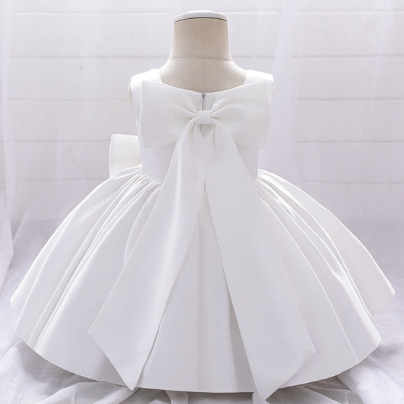 Baby Girl Solid Color Bow Patched Design Sleeveless Western Style Satin Dress, MyKids-USA®, Baby & Toddler Dresses, MyKids-USA -  -  -  -  -  -  - 