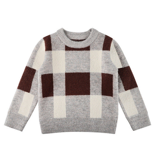 Baby Boy Plaid Graphic O-Neck Long Sleeves Western Classic Sweater, MyKids-USA®, Baby & Toddler Outerwear, MyKids-USA - Size/Age - 100 (2-3Y) - Color - Grey -  -  - JM2207041903