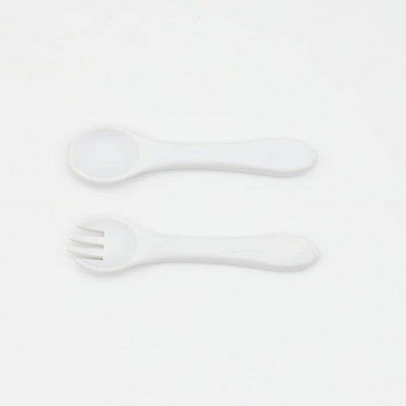 Baby Food Grade Complementary Food Training Silicone Spoon Fork Sets, MyKids-USA®, Spoon and Fork, MyKids-USA - Size/Age - Average Size (0-8Y) - Color - White -  -  - JM2204211443-A