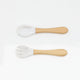 Baby Food Grade Wooden Handles Silicone Spoon Fork Cutlery, MyKids-USA®, Spoon and Fork, MyKids-USA - Size/Age - Average Size (0-8Y) - Color - White -  -  - JM2204211432-A