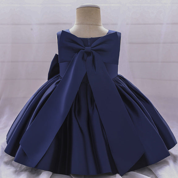 Baby Girl Solid Color Bow Patched Design Sleeveless Western Style Satin Dress, MyKids-USA®, Baby & Toddler Dresses, MyKids-USA -  -  -  -  -  -  - 