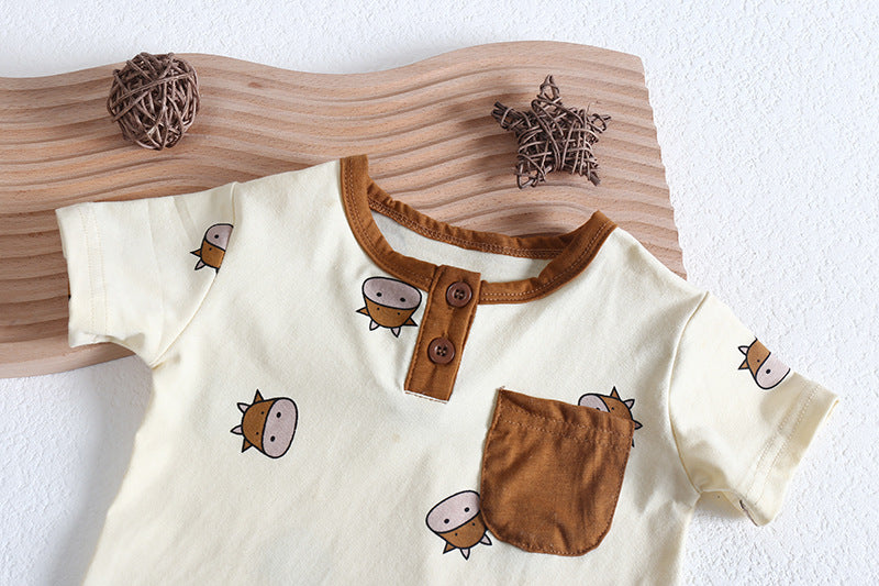 Baby Girl Cartoon Sheep Round-Collar Short-Sleeved Onesie Combo Hat In Summer, MyKids-USA®, Baby & Toddler Outfits, MyKids-USA -  -  -  -  -  -  - 