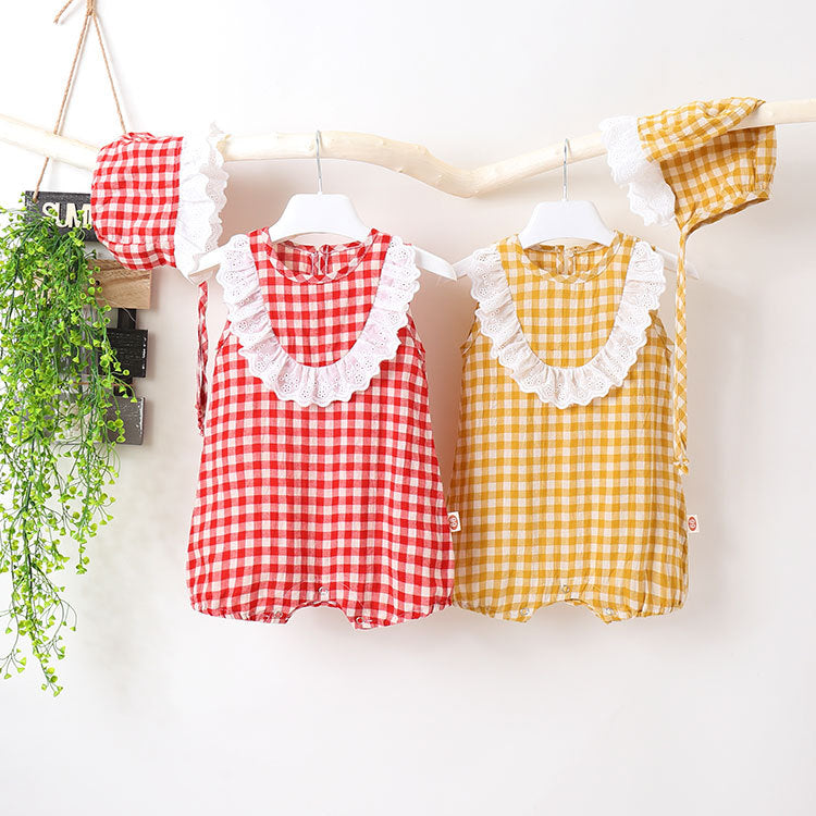 Baby Girl Grid Pattern Ruffles Collar Sleeveless Romper, MyKids-USA®, Baby & Toddler Outfits, MyKids-USA -  -  -  -  -  -  - 