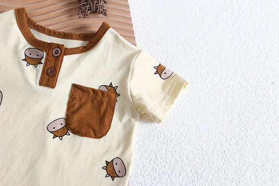 Baby Girl Cartoon Sheep Round-Collar Short-Sleeved Onesie Combo Hat In Summer, MyKids-USA®, Baby & Toddler Outfits, MyKids-USA -  -  -  -  -  -  - 