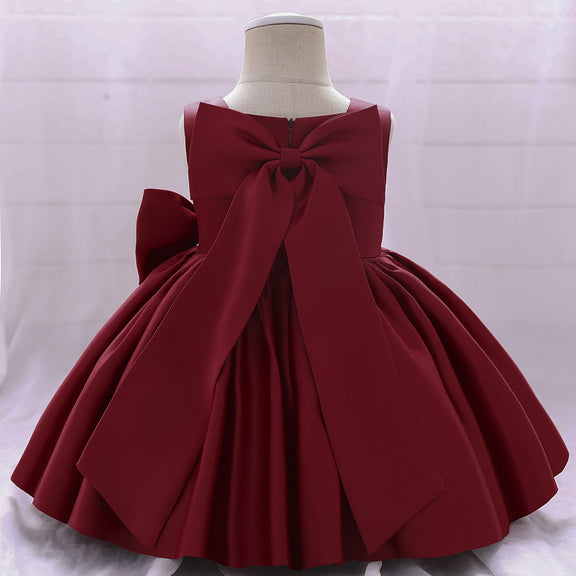 Baby Girl Solid Color Bow Patched Design Sleeveless Western Style Satin Dress, MyKids-USA®, Baby & Toddler Dresses, MyKids-USA -  -  -  -  -  -  - 