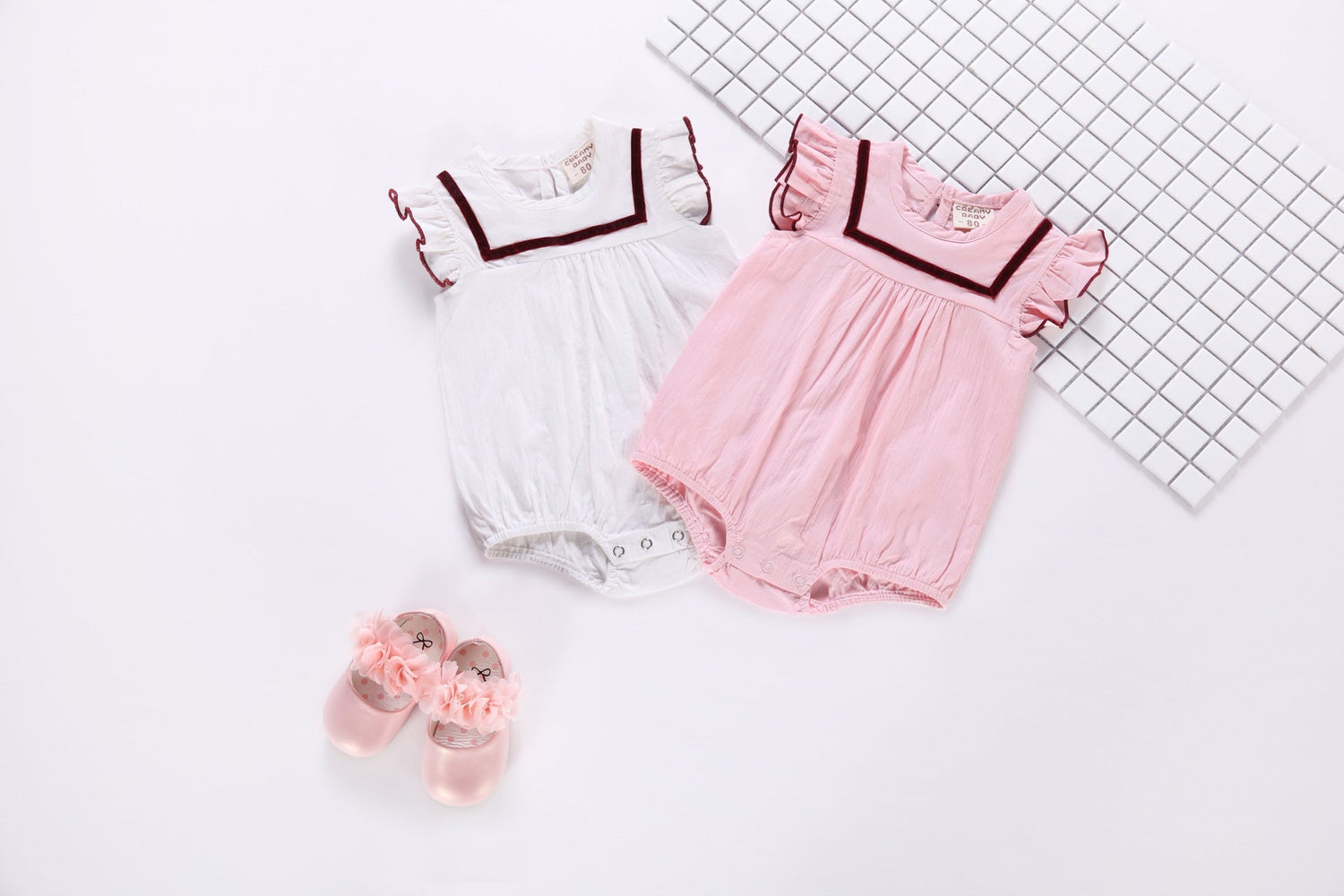 Baby 1pcs Contrast Tape Patched Frill Trim Sleeveless Onesies & Hat, MyKids-USA®, Baby One-Pieces, MyKids-USA -  -  -  -  -  -  - 