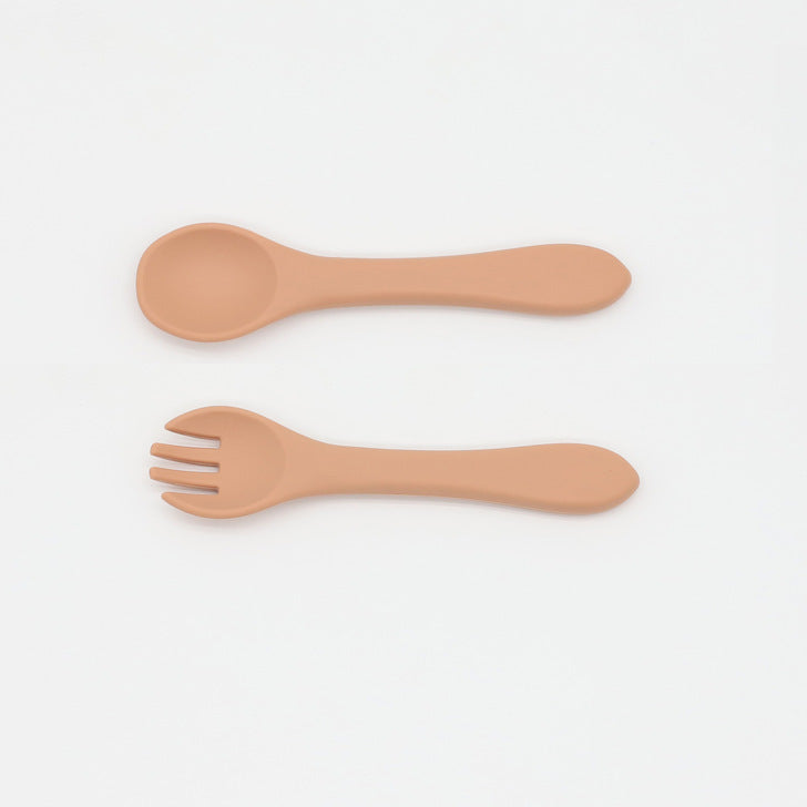 Baby Food Grade Complementary Food Training Silicone Spoon Fork Sets, MyKids-USA®, Spoon and Fork, MyKids-USA - Size/Age - Average Size (0-8Y) - Color - Orange -  -  - JM2204211443-K