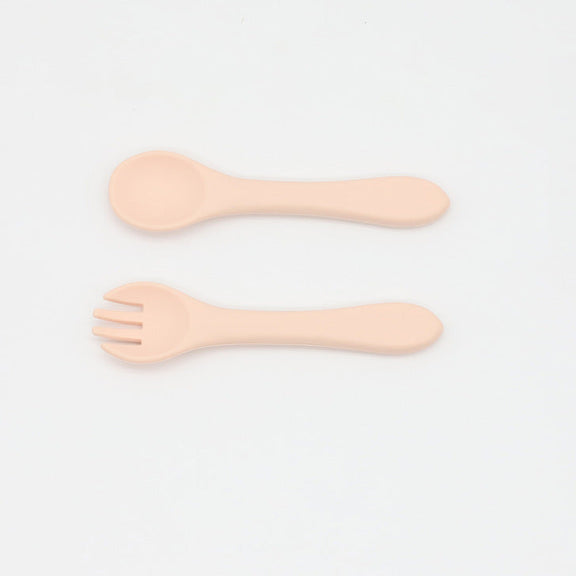 Baby Food Grade Complementary Food Training Silicone Spoon Fork Sets, MyKids-USA®, Spoon and Fork, MyKids-USA - Size/Age - Average Size (0-8Y) - Color - Apricot -  -  - JM2204211443-L