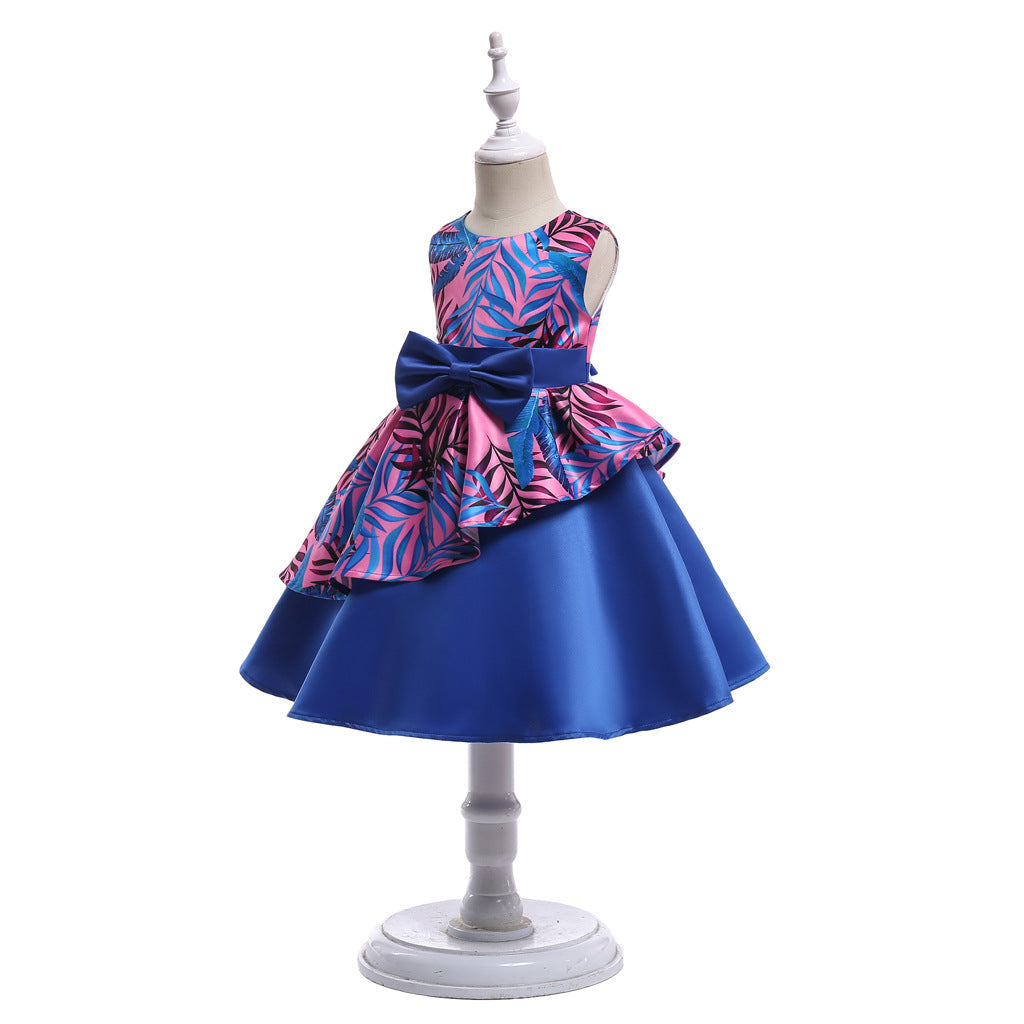 Baby Girl Floral Pattern Bow Tie Princess Tutu Dress Formal Dress, MyKids-USA®, Baby & Toddler Dresses, MyKids-USA - Size/Age - 100 (2-3Y) - Color - Blue -  -  - JM2206102115-D