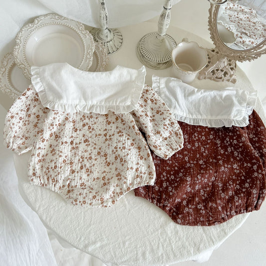 Baby Girl Floral Pattern Ruffle Lapel Design Bodysuit, MyKids-USA®, Baby One-Pieces, MyKids-USA -  -  -  -  -  -  - 