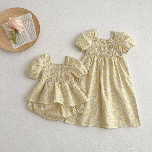 Baby Ditsy Flower Graphic Puff Sleeves Oneseis And Dress, MyKids-USA®, Baby & Toddler Outfits, MyKids-USA -  -  -  -  -  -  - 