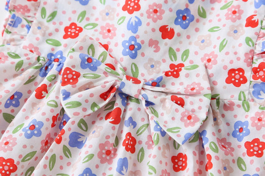 Baby Girls Floral Print Pattern With Bow Tie Design Round Collar Sleeveless Princess Newborn Onesies Dress, MyKids-USA®, Baby & Toddler Outerwear, MyKids-USA -  -  -  -  -  -  - 