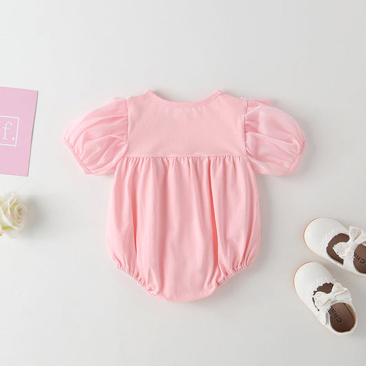 Baby Girl Round Collar Short-Sleeved Small Daisy Pattern Flounce Design Embroidered Onesies, MyKids-USA®, Baby & Toddler Outfits, MyKids-USA -  -  -  -  -  -  - 