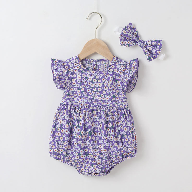 Baby Girl Floral Print Onesies With Headband In Summer Outfit Wearing, MyKids-USA®, Baby & Toddler Outfits, MyKids-USA -  -  -  -  -  -  - 