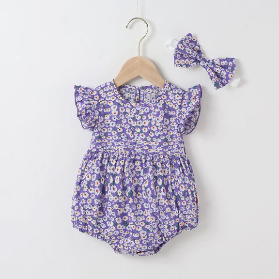Baby Girl Floral Print Onesies With Headband In Summer Outfit Wearing, MyKids-USA®, Baby & Toddler Outfits, MyKids-USA -  -  -  -  -  -  - 