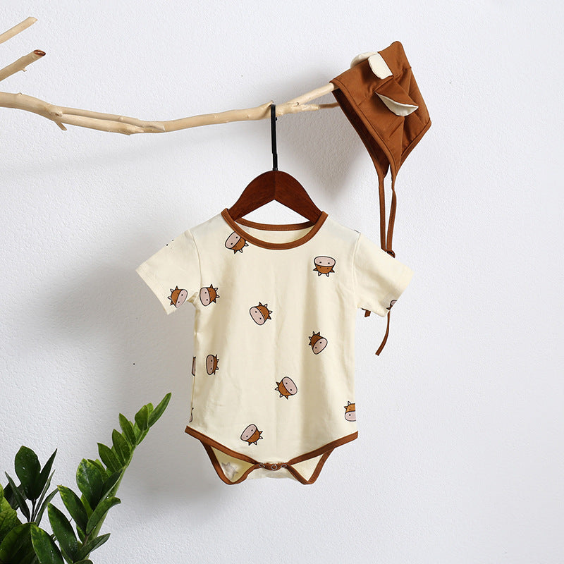 Baby Girl Cartoon Sheep Round-Collar Short-Sleeved Onesie Combo Hat In Summer, MyKids-USA®, Baby & Toddler Outfits, MyKids-USA - Size/Age - 66 (3-6M) - Color - Apricot -  -  - SH2203281056