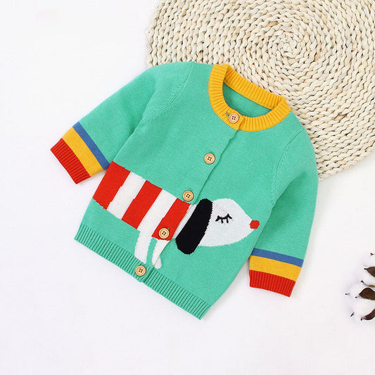 Baby Cartoon Dog Pattern Colorful Contrast Design Cardigan, MyKids-USA®, Baby & Toddler Outerwear, MyKids-USA - Size/Age - 73 (6-9M) - Color - Green -  -  - JM2205221312