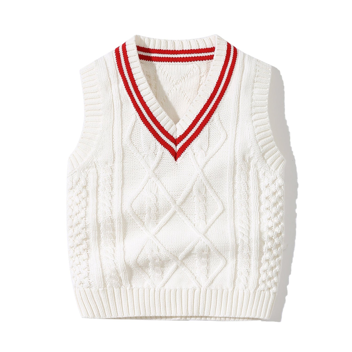 Baby Crochet Knitting Pattern Striped V-Neck Design College Style Sleeveless Vest Sweater, MyKids-USA®, Baby & Toddler Outerwear, MyKids-USA - Size/Age - 73 (6-9M) - Color - White -  -  - JM2206142011