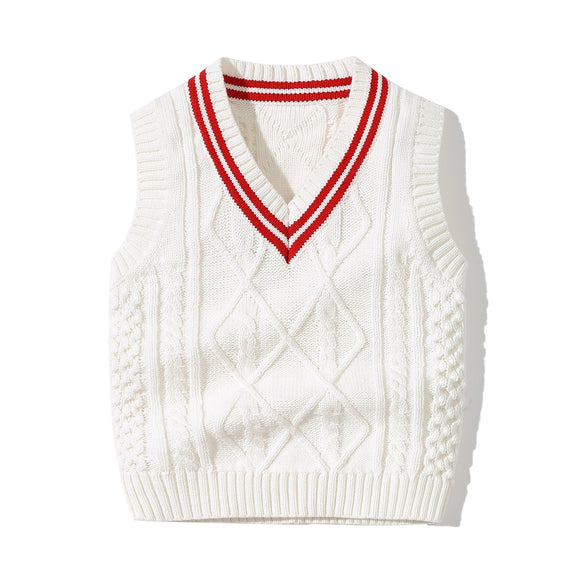 Baby Crochet Knitting Pattern Striped V-Neck Design College Style Sleeveless Vest Sweater, MyKids-USA®, Baby & Toddler Outerwear, MyKids-USA - Size/Age - 73 (6-9M) - Color - White -  -  - JM2206142011