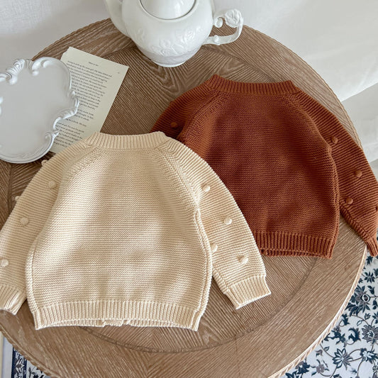 Baby Solid Color Fur-Ball Patched Design Cardigan, MyKids-USA®, Baby & Toddler Outerwear, MyKids-USA -  -  -  -  -  -  - 