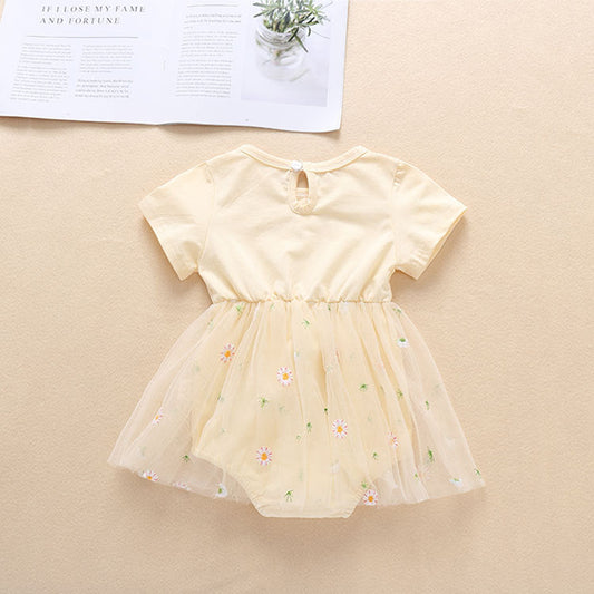 Baby Girl Embroidery Daisy Short-Sleeved Round Collar Dress, MyKids-USA®, Baby & Toddler Outfits, MyKids-USA -  -  -  -  -  -  - 