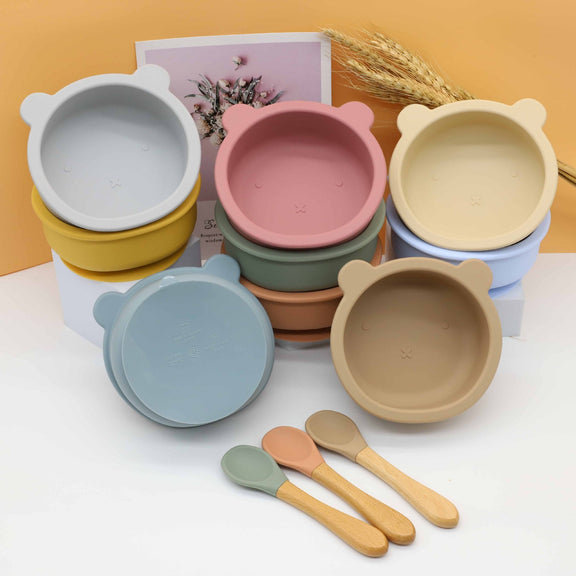 Baby Bear Shape Food Training Silicone Bowl With Spoon Tableware, MyKids-USA®, Bowls, MyKids-USA -  -  -  -  -  -  - 