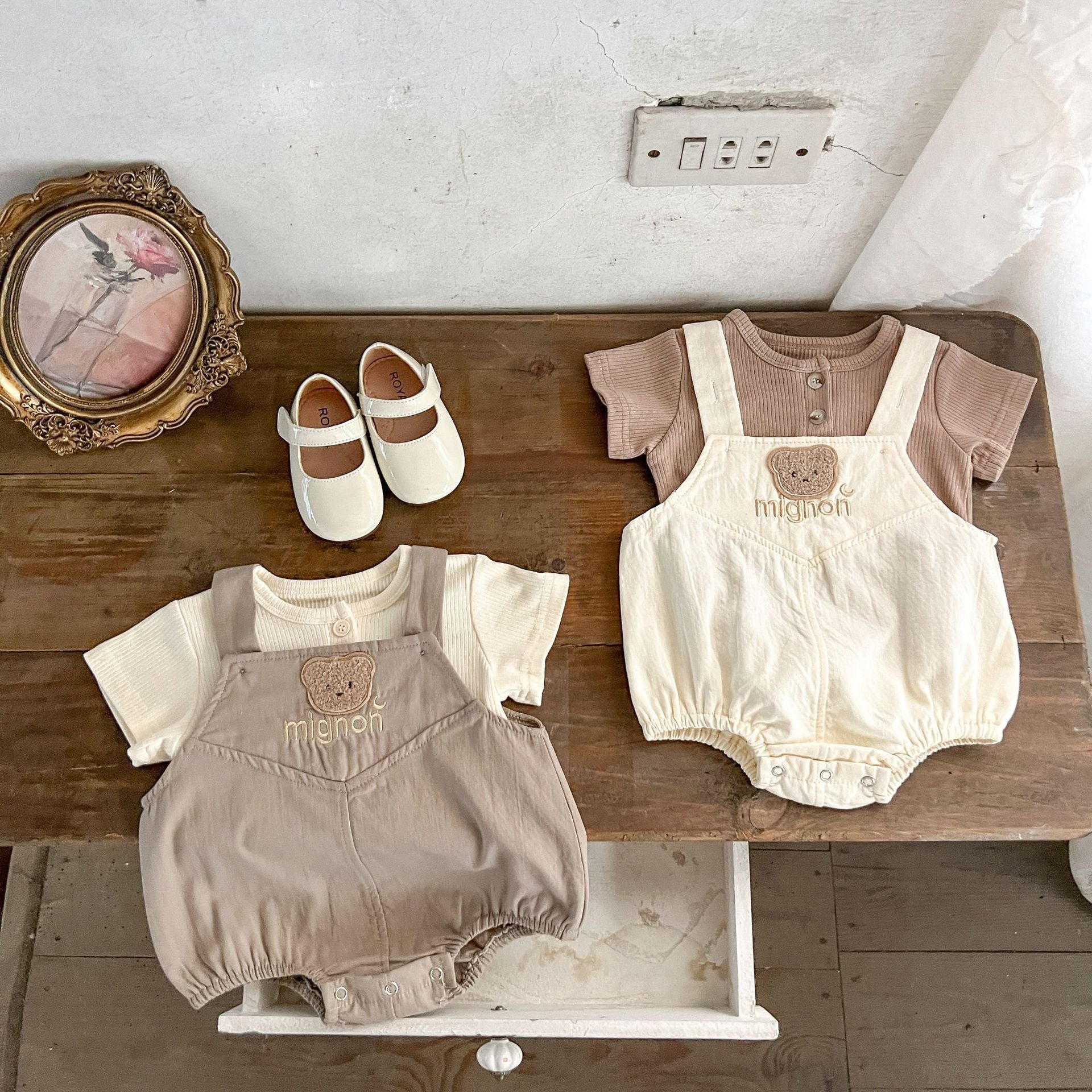 Baby Bear Pattern Strap Overall WIth Solid Color Shirt Sets, MyKids-USA®, Baby One-Pieces, MyKids-USA -  -  -  -  -  -  - 
