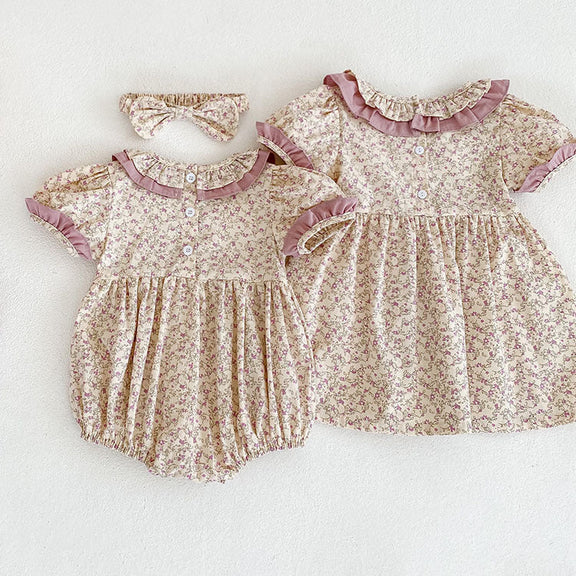 Baby Girl Ditsy Flower Ruffle Neck Dress Onesies In Summer, MyKids-USA®, Baby & Toddler Outfits, MyKids-USA -  -  -  -  -  -  - 