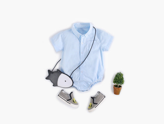 Baby Boy Solid Color Buttoned Shirt With Pockets Short Sleeve Onesies Online In Summer, MyKids-USA®, Baby One-Pieces, MyKids-USA - Size/Age - 66 (3-6M) - Color - Blue -  -  - JM2203301625