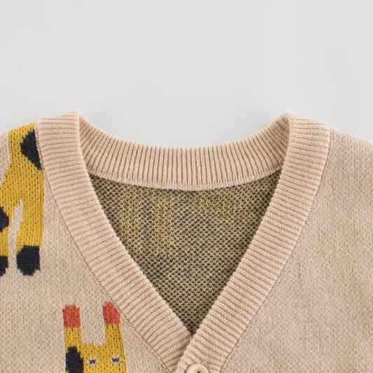 Baby Cartoon Deer Pattern Single Breasted Design V-Neck Cardigan, MyKids-USA®, Baby & Toddler Outerwear, MyKids-USA -  -  -  -  -  -  - 