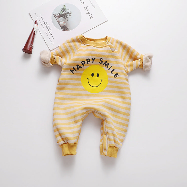 Baby 1pcs Striped & Dot Pattern Long Sleeved Romper Jumpsuit, MyKids-USA®, Baby & Toddler Sleepwear, MyKids-USA - Size/Age - 66 (3-6M) - Color - Yellow -  -  - JM2206131730