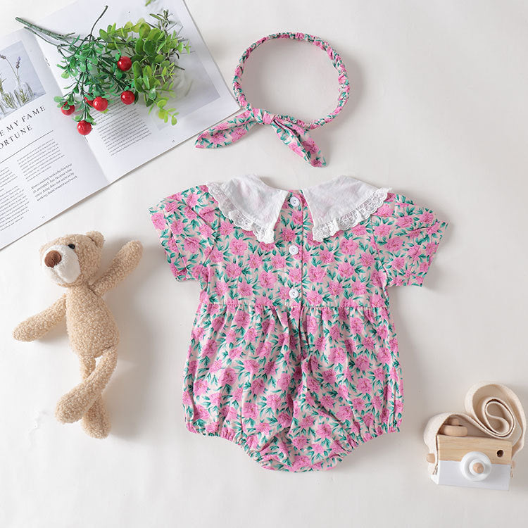 Baby Girl Floral Print Pattern Lace Collar Patchwork Baby Onesies Short Sleeve, MyKids-USA®, Baby & Toddler Outerwear, MyKids-USA -  -  -  -  -  -  - 