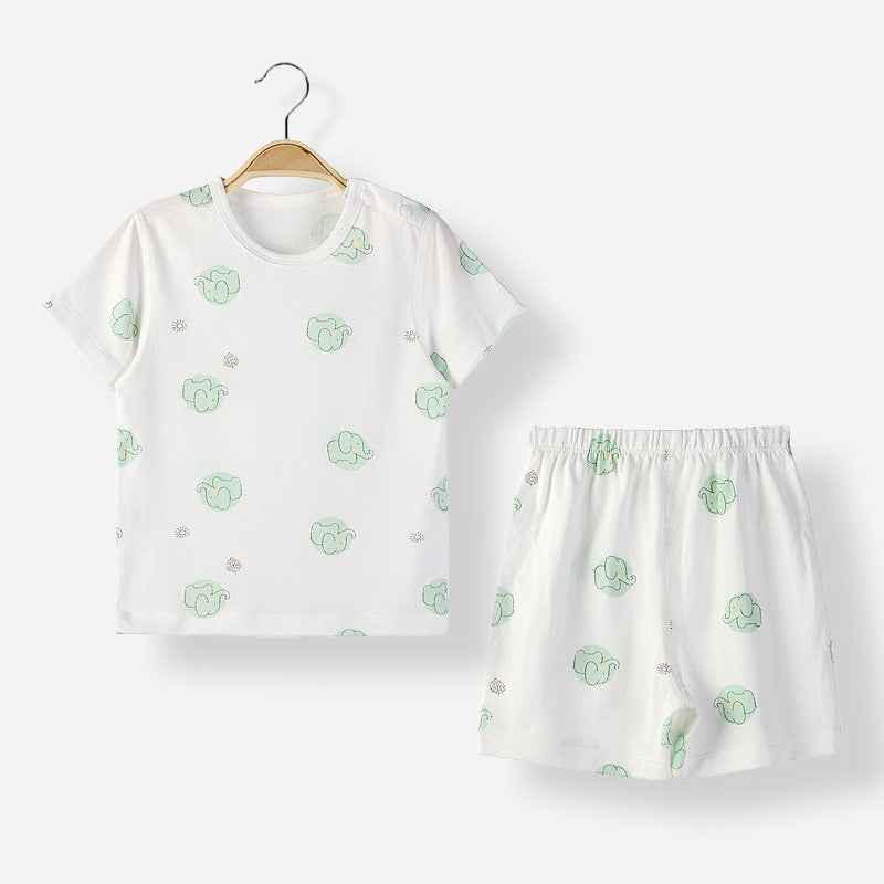 Baby Animal Print T-Shirt Combo 1-Pieces Solid Shorts Sets, MyKids-USA®, Baby & Toddler Sleepwear, MyKids-USA - Size/Age - 73 (6-9M) - Color - Green -  -  - JM2205041548