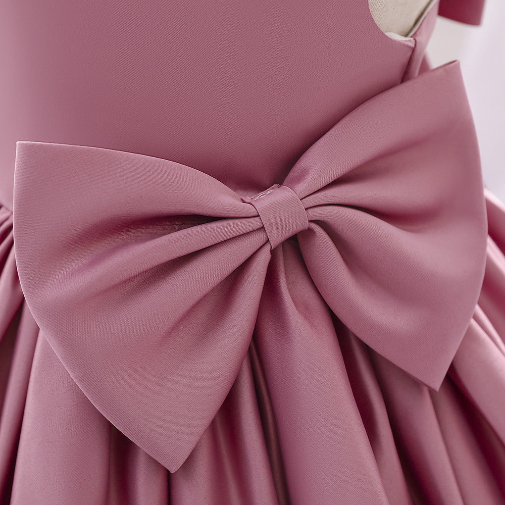 Baby Girl Solid Color Bow Patched Design Sleeveless Western Style Satin Dress, MyKids-USA®, Baby & Toddler Dresses, MyKids-USA -  -  -  -  -  -  - 