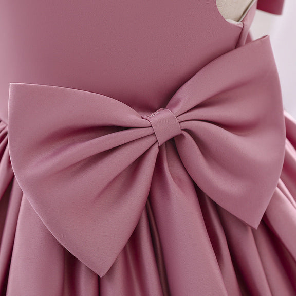 Baby Girl Solid Color Bow Patched Design Sleeveless Western Style Satin Dress, MyKids-USA®, Baby & Toddler Dresses, MyKids-USA -  -  -  -  -  -  - 