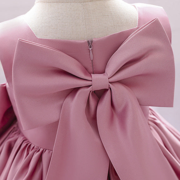 Baby Girl Solid Color Bow Patched Design Sleeveless Western Style Satin Dress, MyKids-USA®, Baby & Toddler Dresses, MyKids-USA -  -  -  -  -  -  - 
