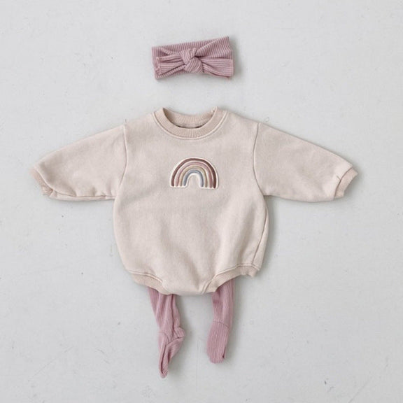 Baby 1pcs Rainbow Embroidery Pattern Solid Color Long Sleeves Soft Bodysuit, MyKids-USA®, Baby One-Pieces, MyKids-USA - Size/Age - 66 (3-6M) - Color - Apricot -  -  - JM2207011608-A