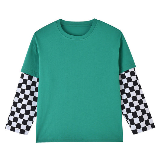 Baby Boy And Girl Plaid Pattern Fake 1 Pieces Sleeve Design Shirt, MyKids-USA®, Baby & Toddler Outfits, MyKids-USA - Size/Age - 100 (2-3Y) - Color - Green -  -  - JM2207271632-C